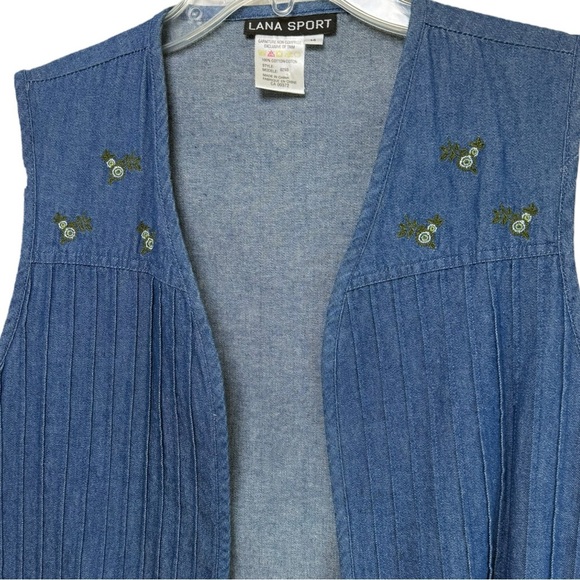 Vintage 90s Floral Embroidered Denim Vest Size Large Grandma Cottage Western - Picture 2 of 8